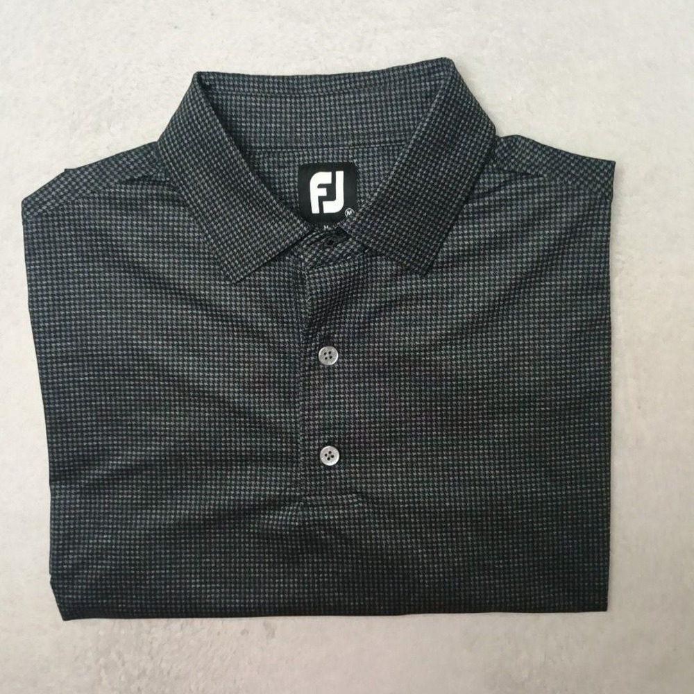 FootJoy Polo Mens M Gray Houndstooth Golf Performance Polyester Spandex Work